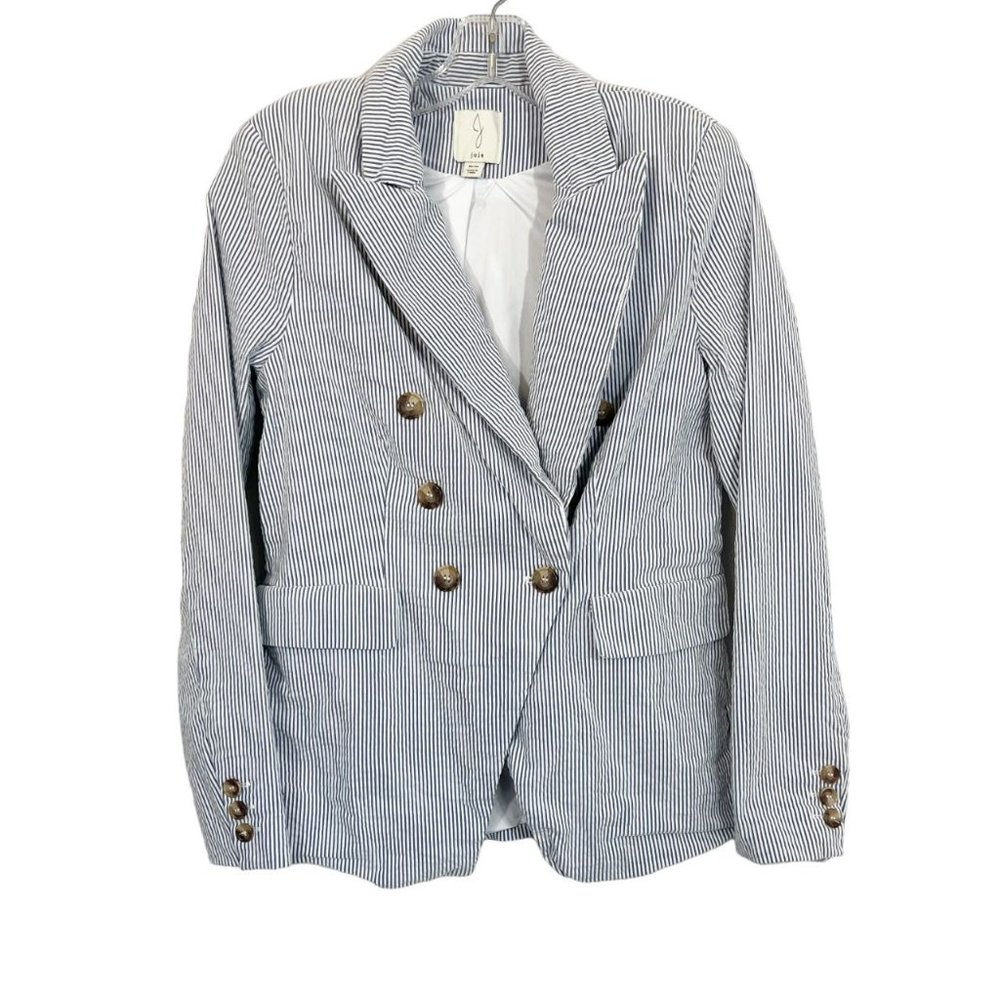 Joie Seersucker Double Breasted Blazer Jacket Blue White‎ Striped Preppy MEDIUM